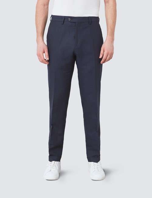 Men’s Navy Italian Cotton Linen Slim Fit Suit Pants - 1913 Collection 