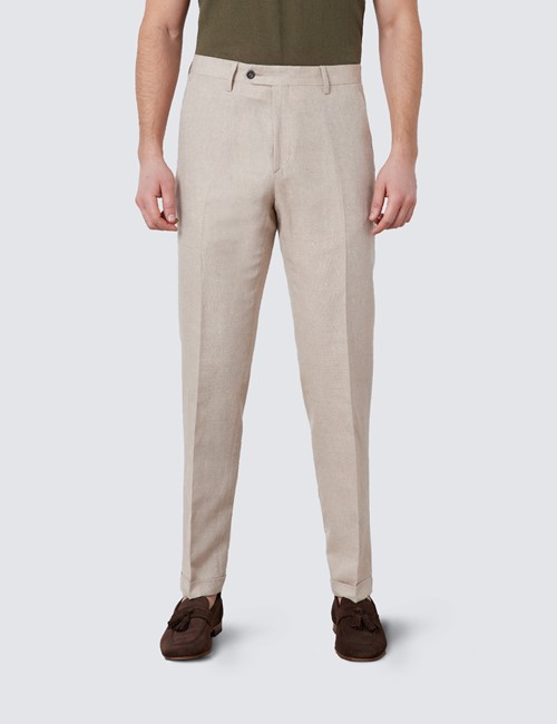 Men’s Stone Italian Cotton Linen Slim Fit Suit Trousers - 1913 Collection 