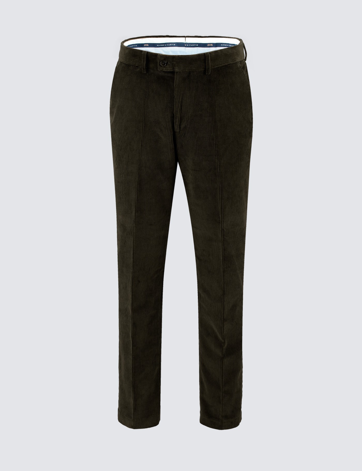 Men's Olive Green Regular Fit Corduroy Trousers | Hawes & Curtis