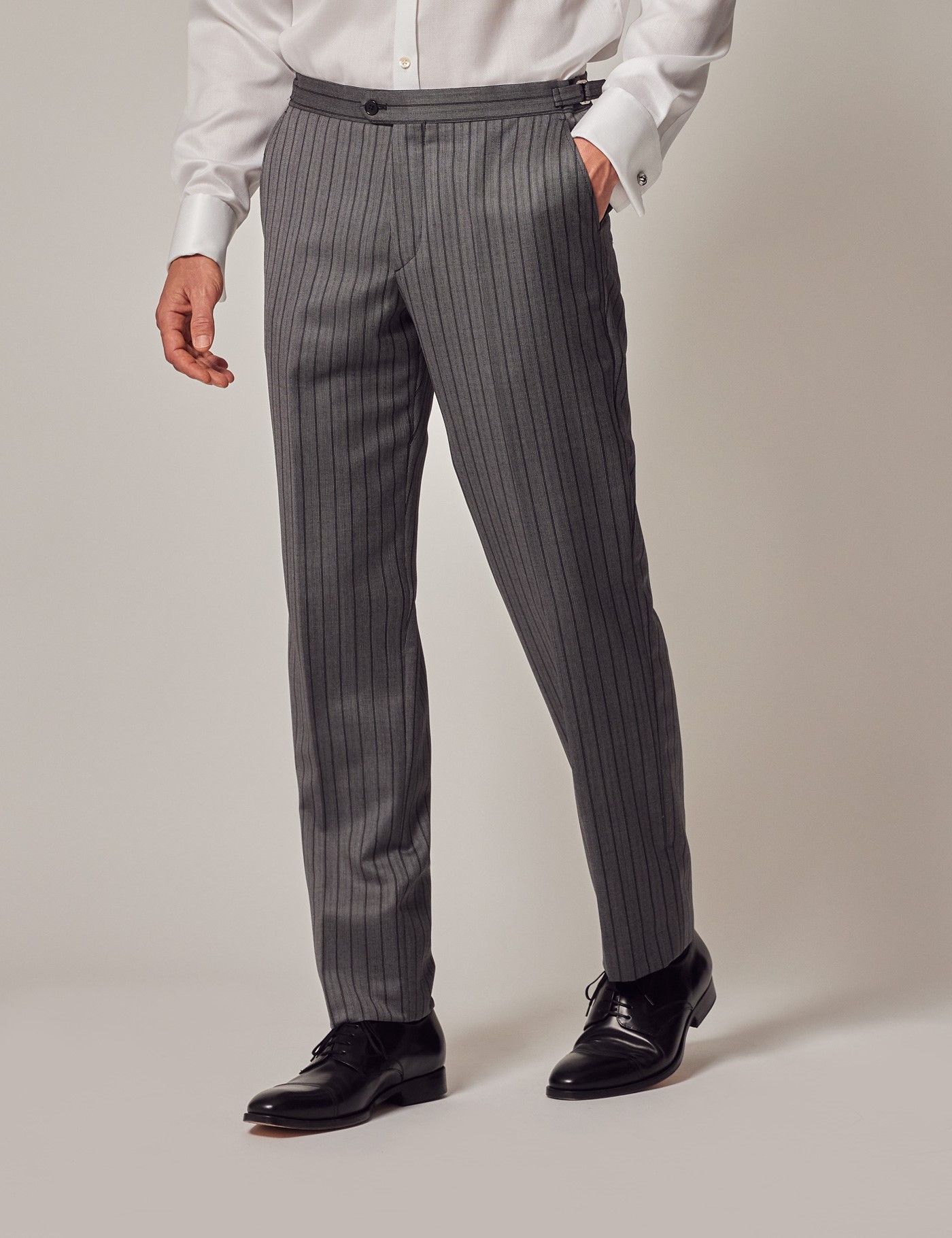 Dressy men's velvet pants in soft beige with pinsriped pattern