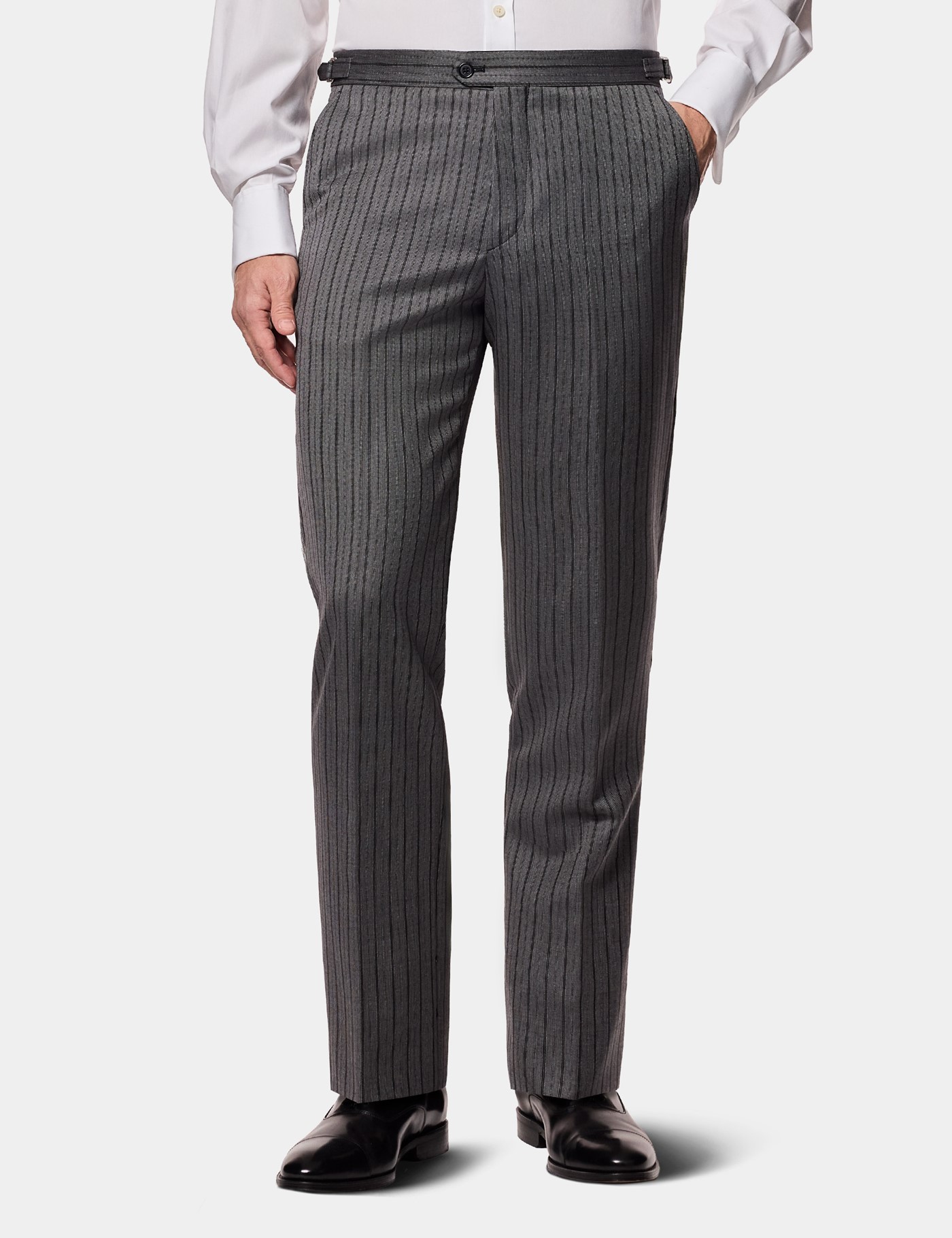 Hawes & Curtis Tailored Fit Grey Striped 1913 Morning Suit Trousers With Side Adjusters Size: 38" (EU 54)