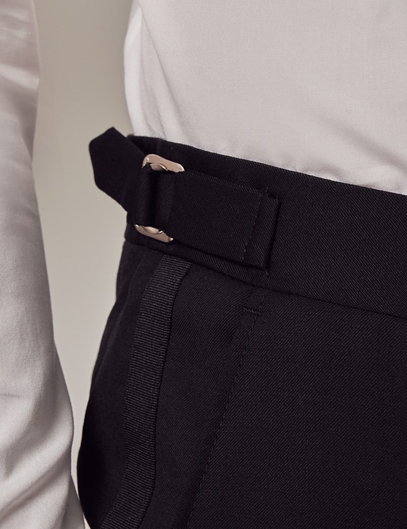 Slim Fit Dinner Suit Trousers with Side Adjusters in Black