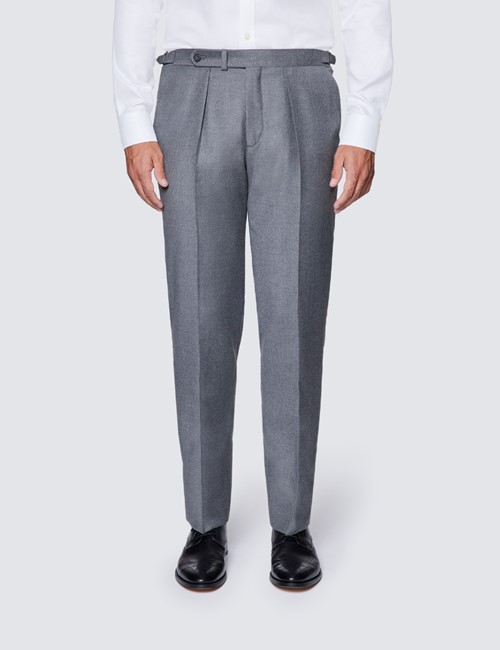Men’s Light Grey Italian Flannel Pleated Pants – 1913 Collection 