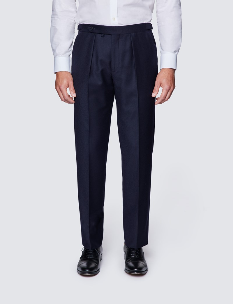 Men’s Navy Italian Flannel Pleated Trousers – 1913 Collection 