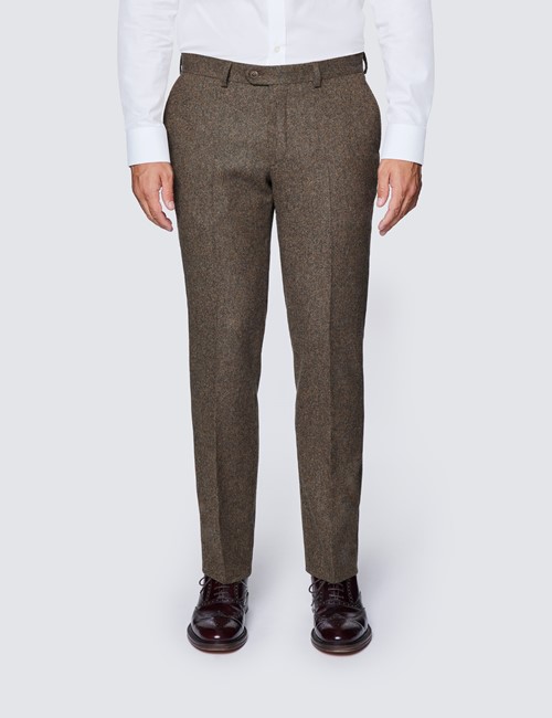 Men's Brown Tweed Slim Fit Suit Trousers - 1913 Collection