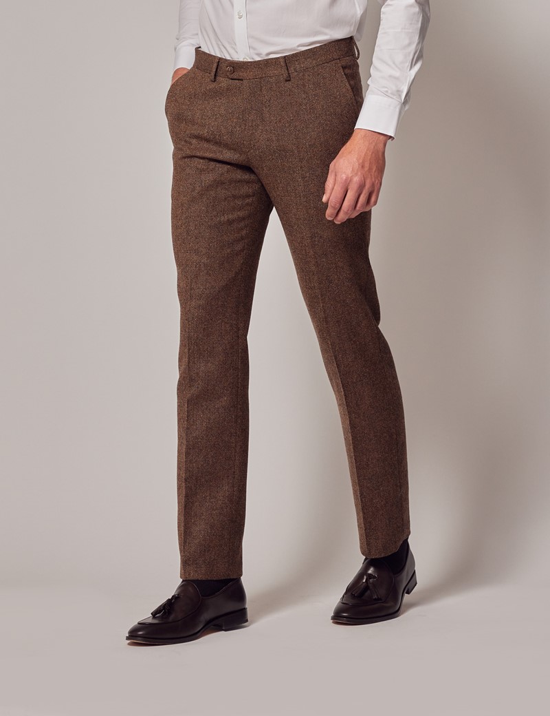 Men's Brown Tweed Slim Suit Pants - 1913 Collection