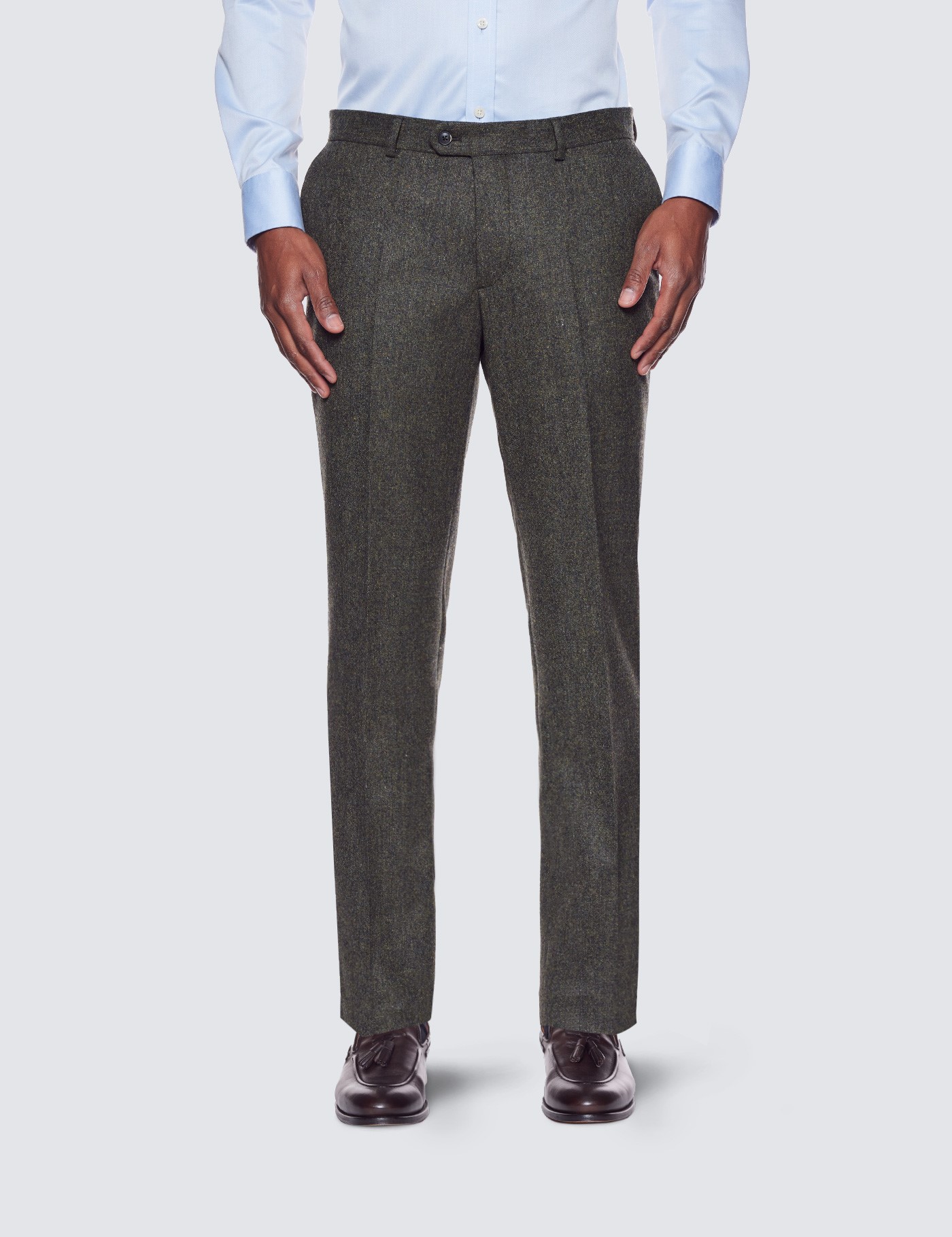 Men's Green Tweed Slim Fit Suit Trousers - 1913 Collection