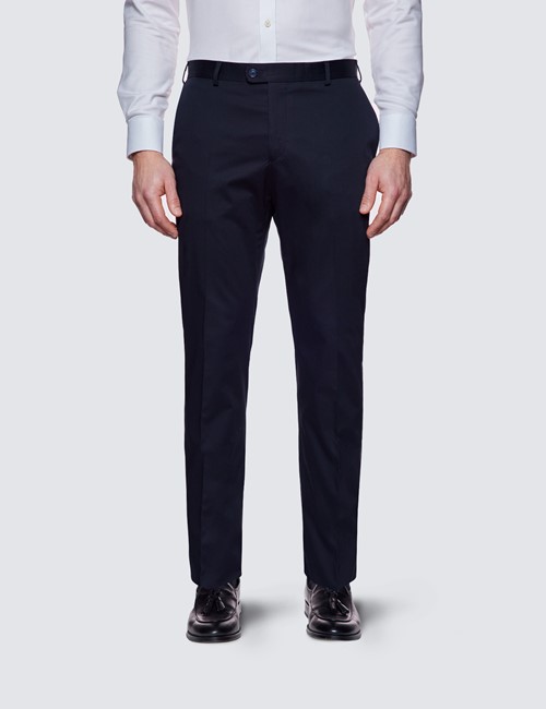 Men’s Navy Italian Cotton Slim Fit Suit Trousers - 1913 Collection