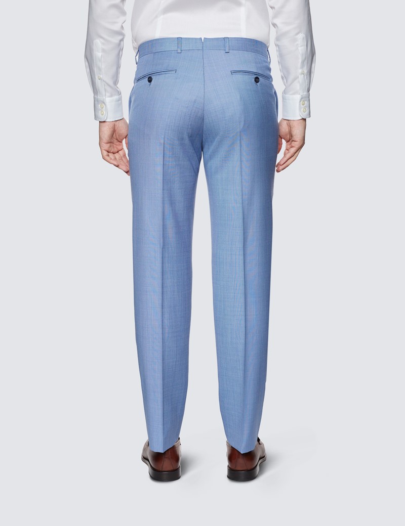 Men's Light Blue Tailored Fit Sharkskin Italian Suit Trousers - 1913 Collection