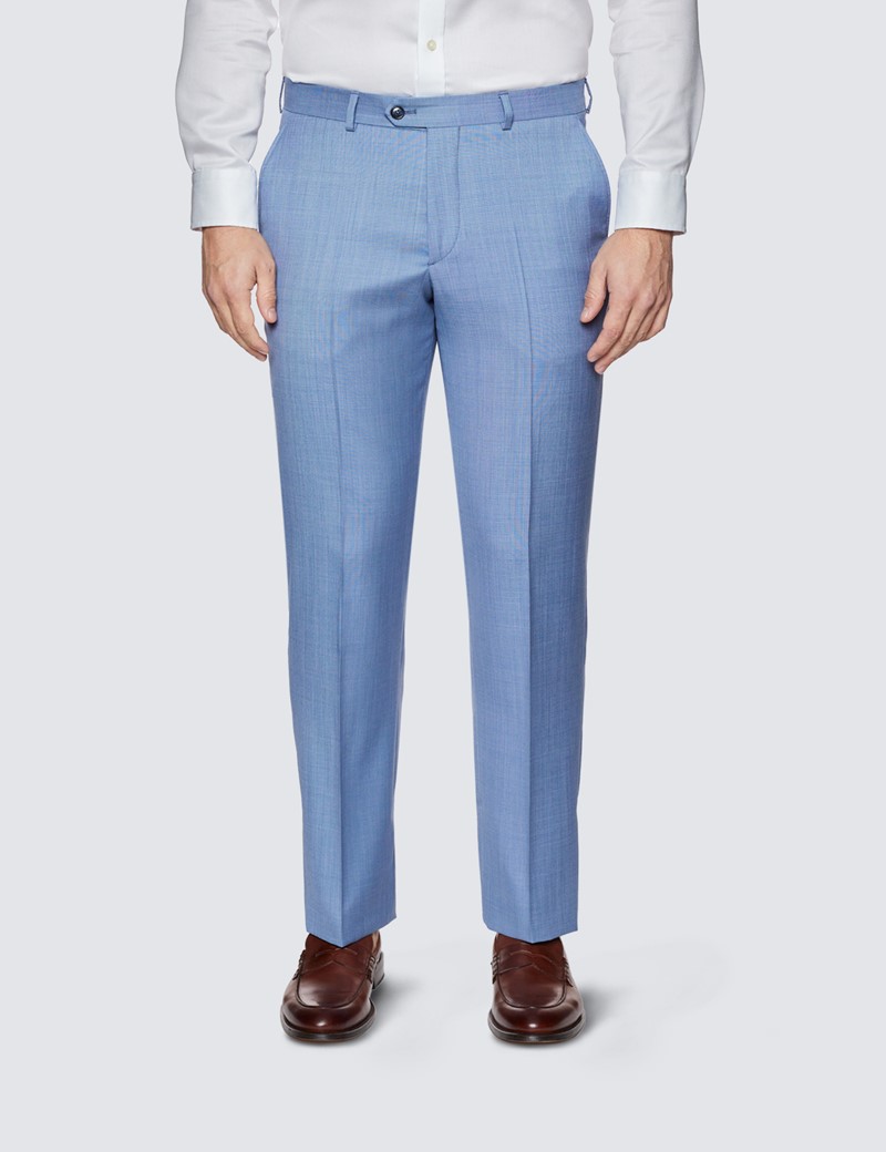 Men's Light Blue Tailored Fit Sharkskin Italian Suit Pants - 1913 Collection