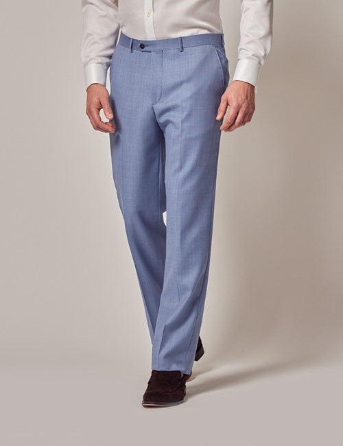 Light Blue Tailored Sharkskin Italian Suit Trousers - 1913 Collection