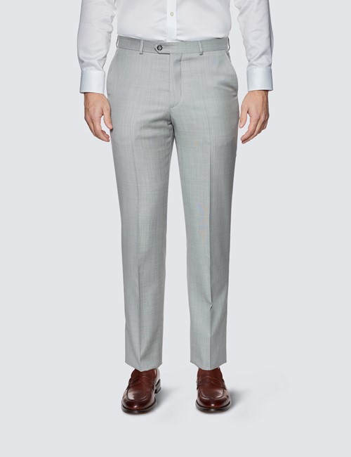 Men's Light Grey Tailored Fit Sharkskin Italian Suit Pants - 1913 Collection