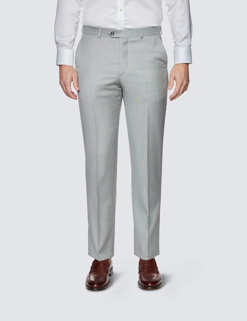 Hawes & Curtis Men's Light Grey Tailored Fit Sharkskin Italian Suit Pants - 1913 Collection