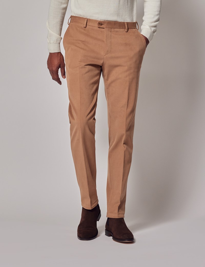 Men's Tan Cotton Twill Tailored Fit Plain Suit Pants - 1913 Collection