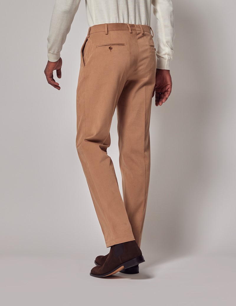 Men's Tan Cotton Twill Tailored Fit Plain Suit Pants - 1913 Collection