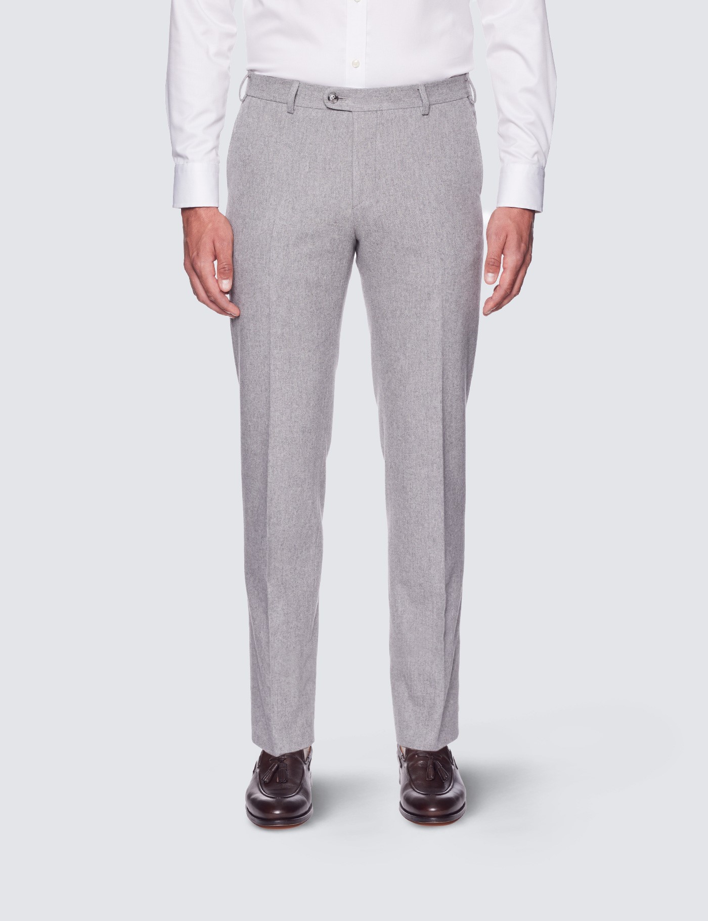 Men's Grey Twill Trousers - 1913 Collection | Hawes & Curtis