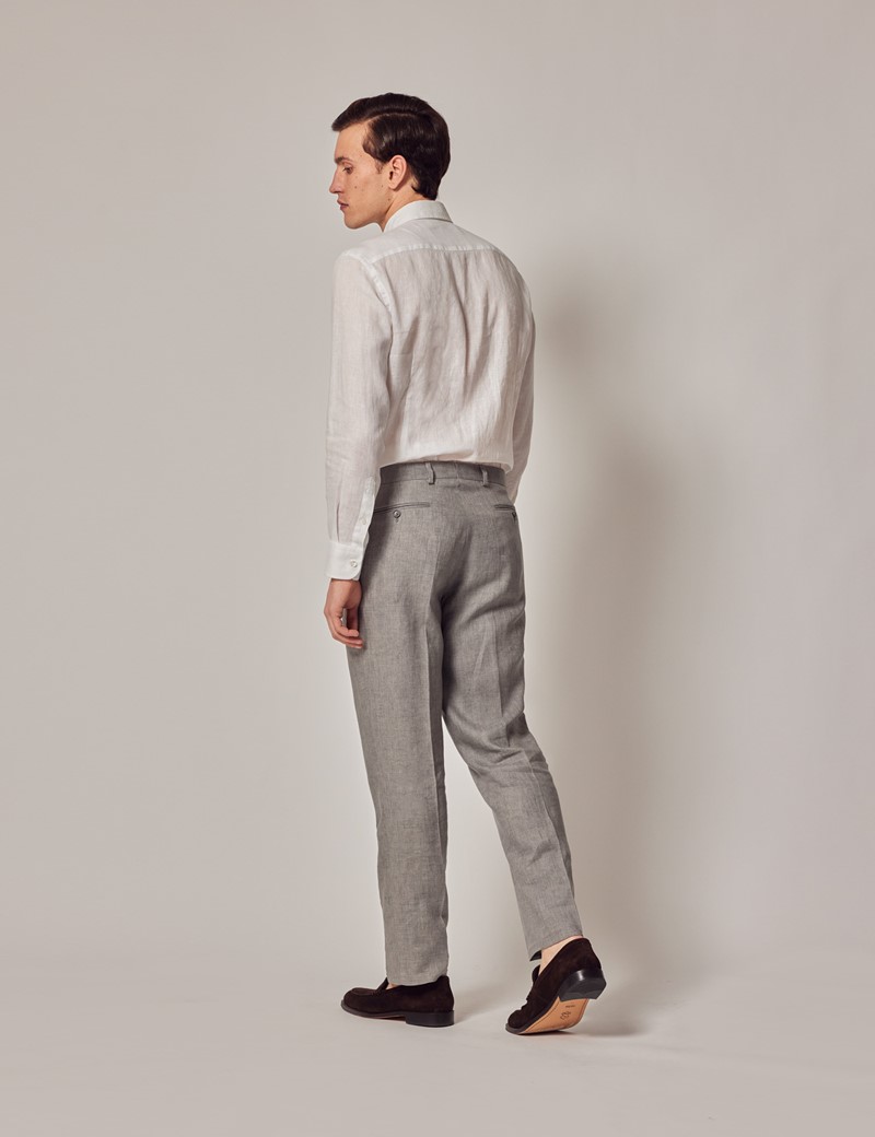 Grey Linen Tailored Suit Pants