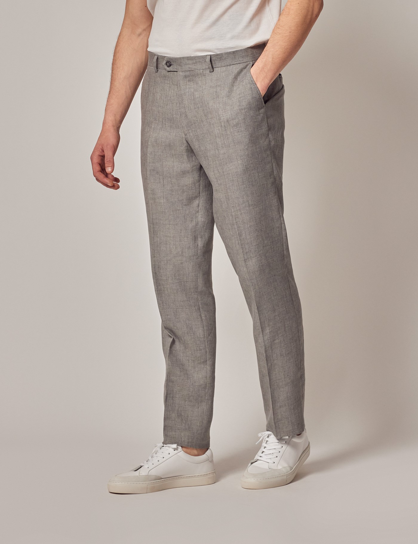 Grey Linen Tailored Suit Trousers