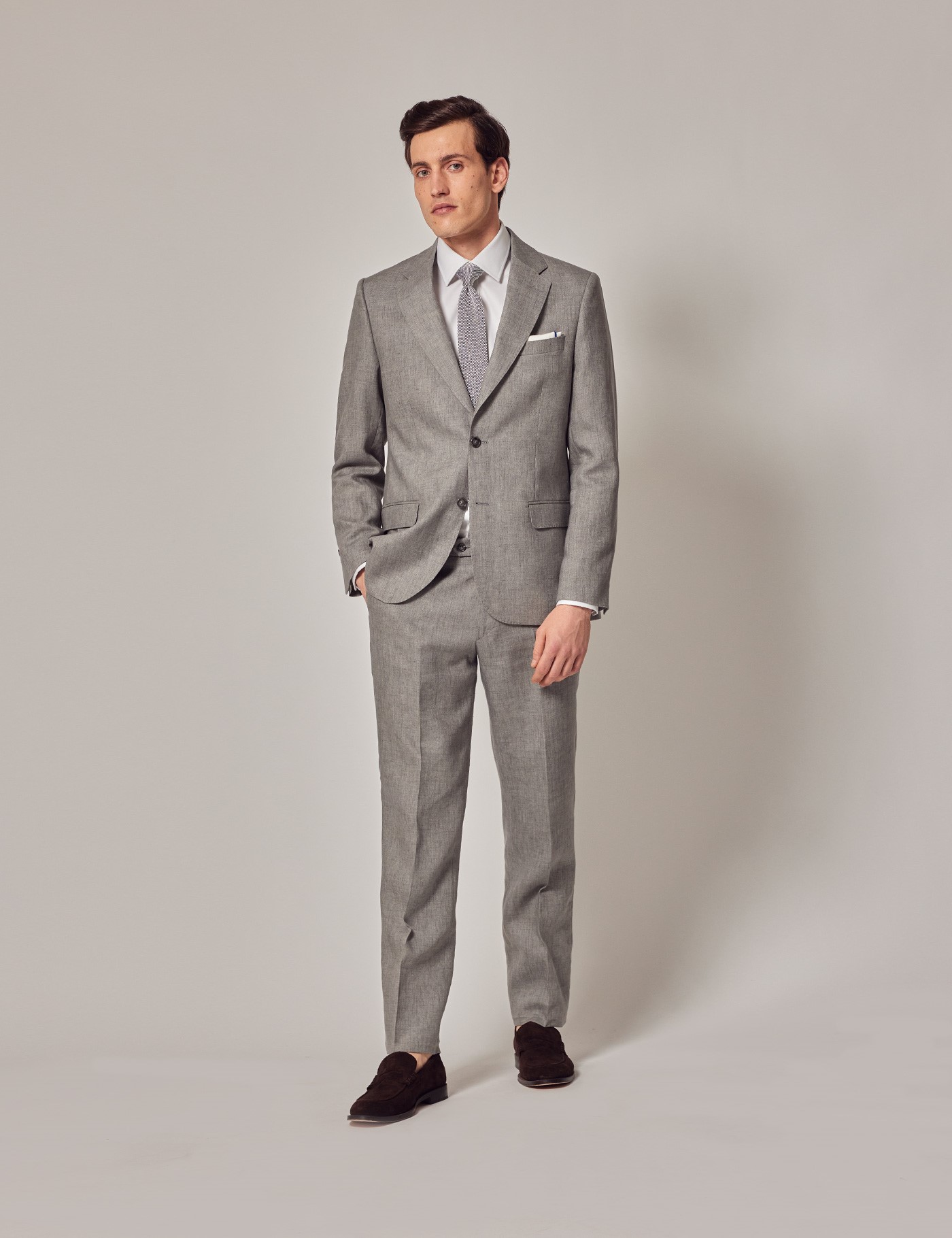 Men's Grey Linen Tailored Suit Pants