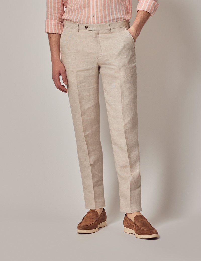 Men s Cream Linen Tailored Italian Suit Pants 1913 Collection