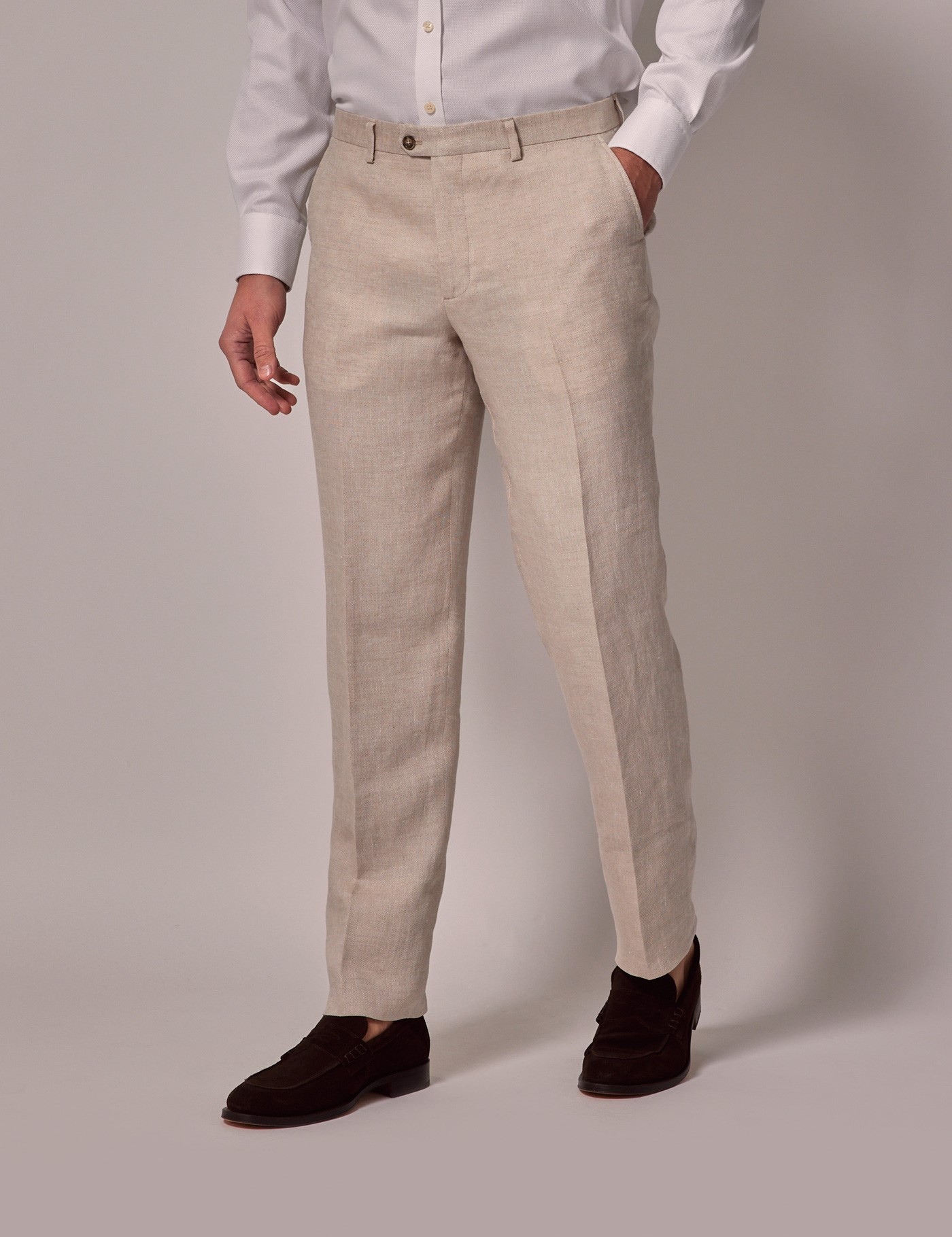 Stone Italian Cotton Linen Slim Fit Suit Pants - 1913 Collection