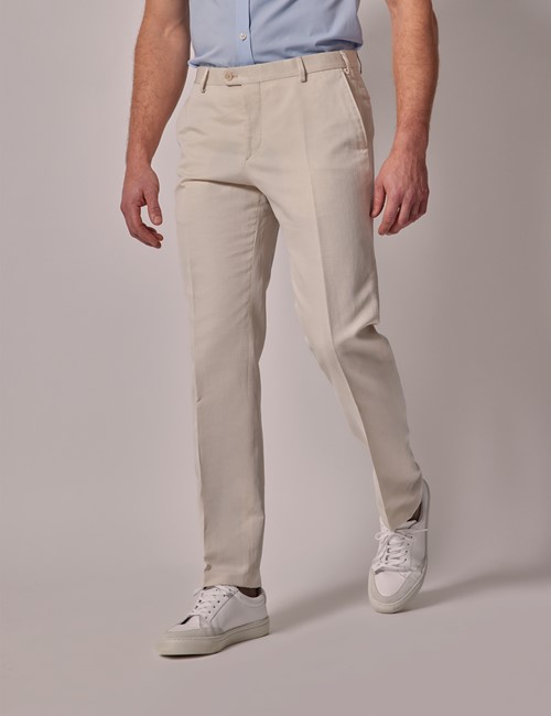Linen/Cotton Twill Pleated Trousers - White — The Anthology
