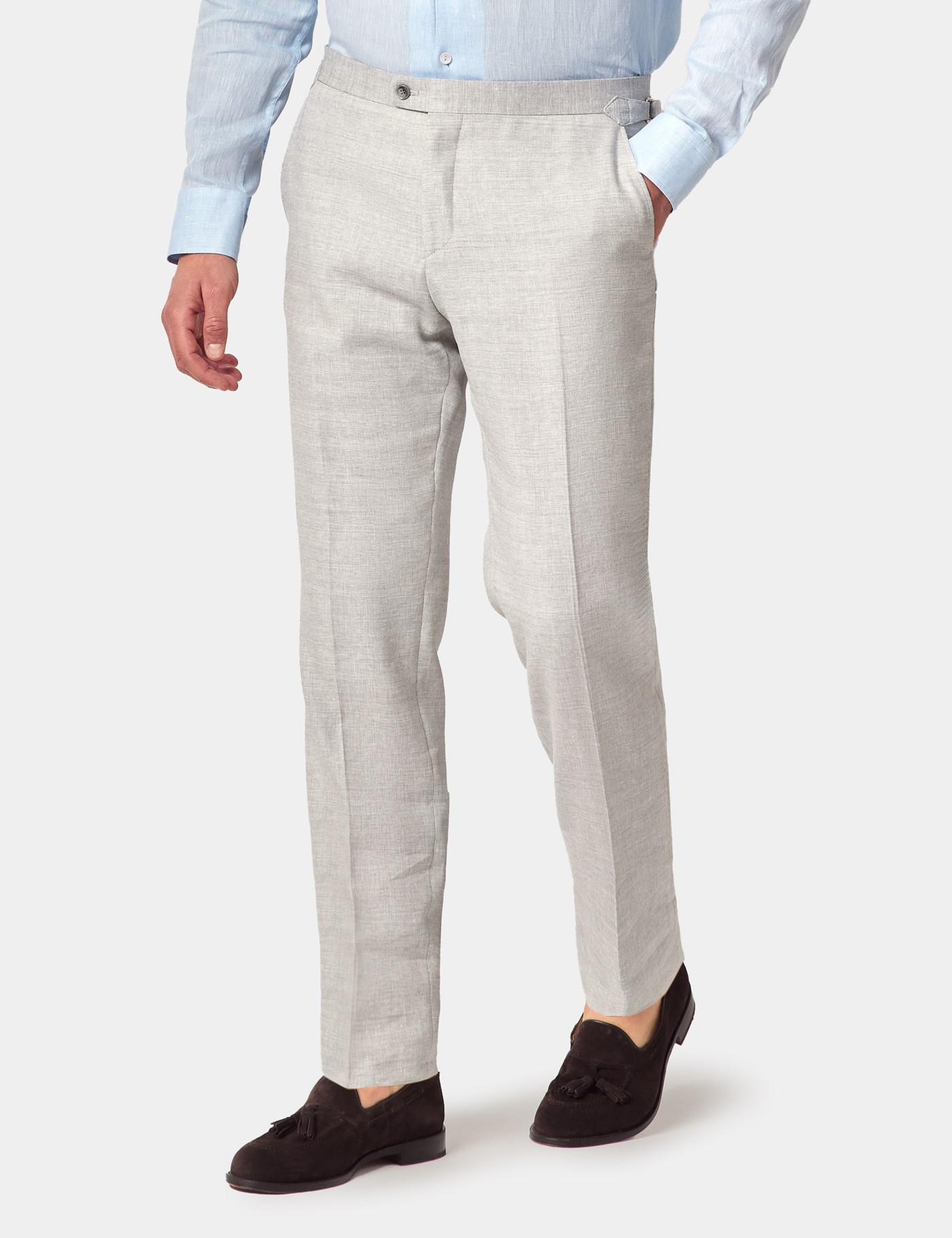 & Slim Fit Light Grey 1913 Suit Trousers Side Adjusters 42"