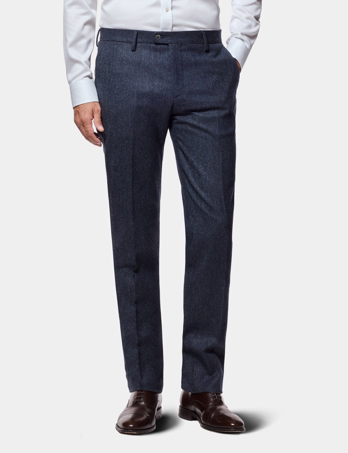 Hawes & Curtis Slim Fit Blue Hopsack 1913 Suit Trousers Size: 38-UNHEM