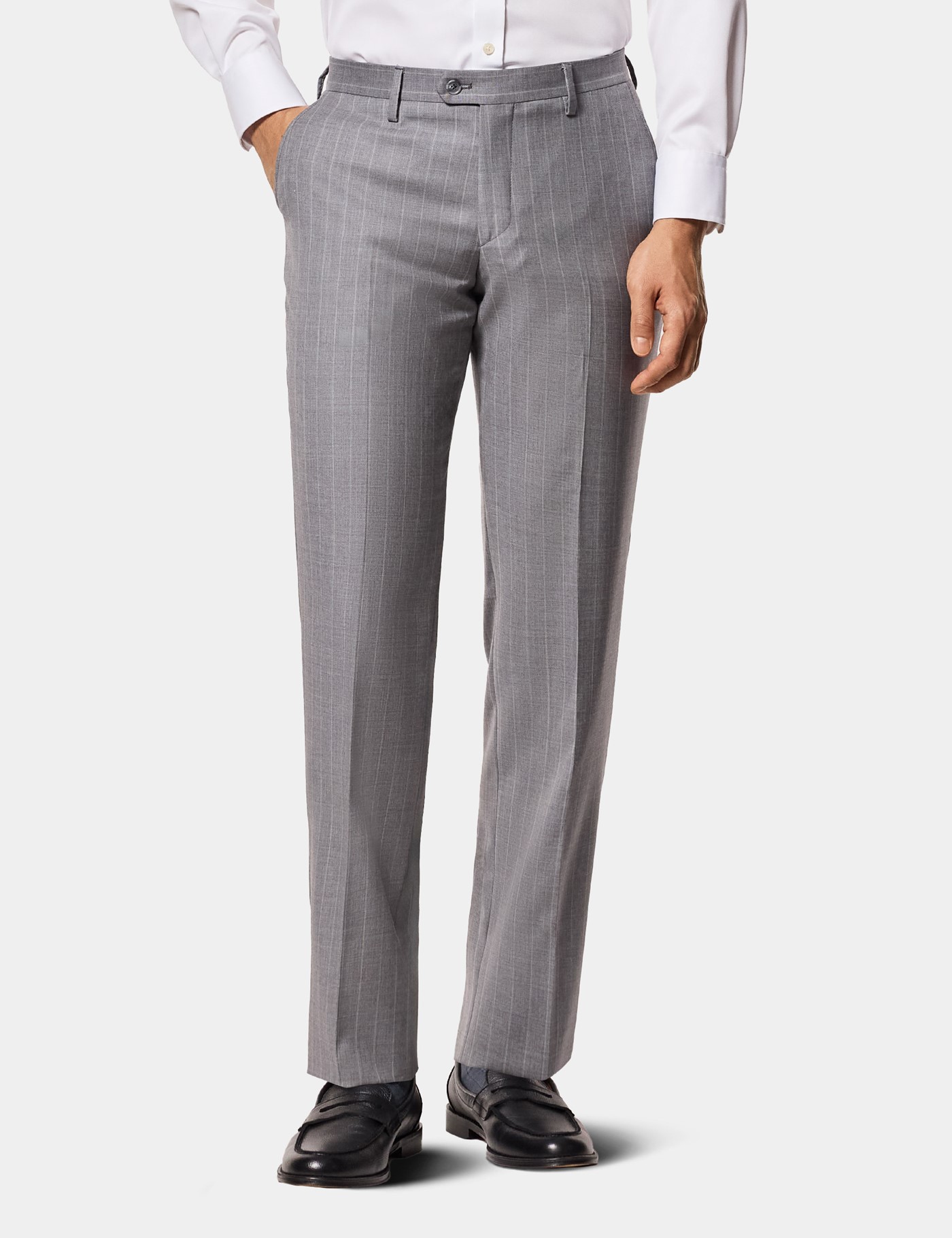 & Tailored Fit Light Grey Stripe 1913 Suit Trousers 40"