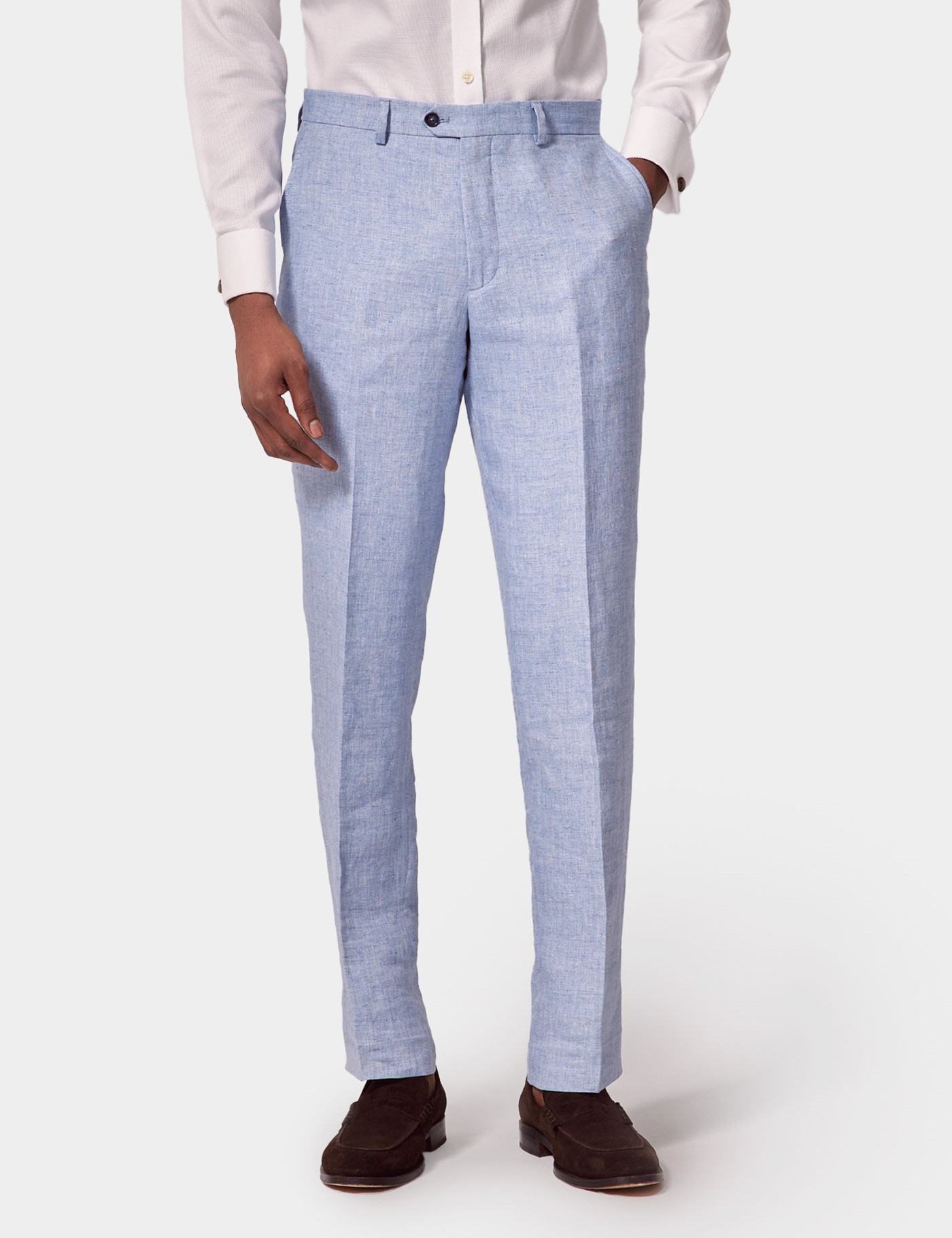& Tailored Fit Light Blue Herringbone 1913 Trousers 42 33"