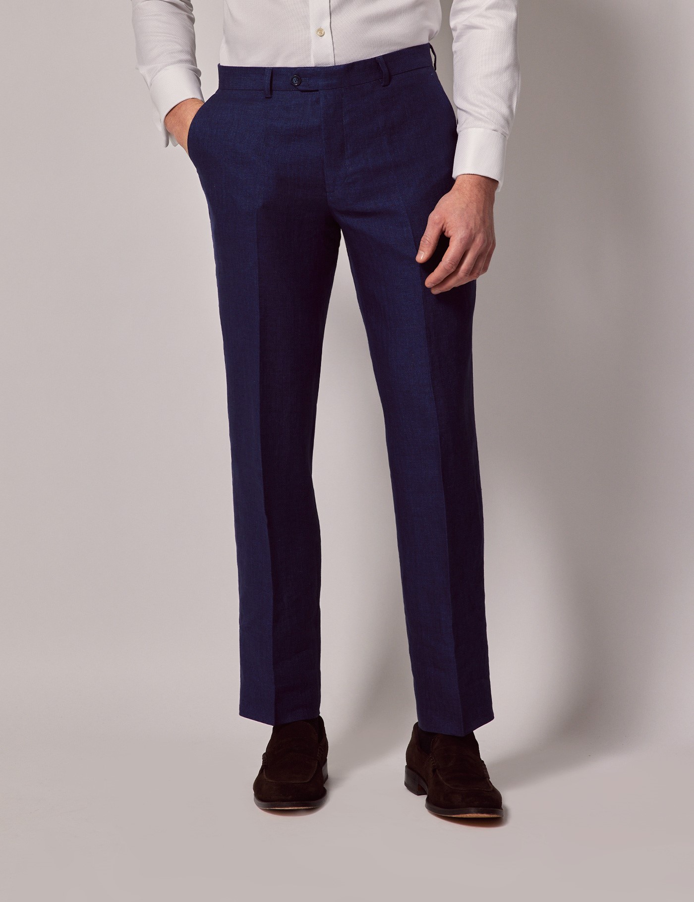 Hawes & Curtis Tailored Fit Royal Blue Herringbone 1913 Trousers Size: 44-UNHEM