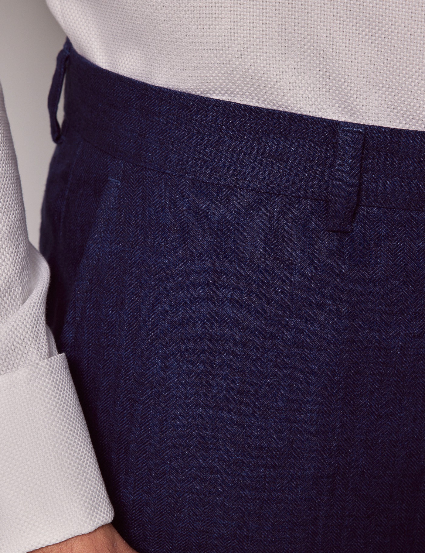 Hawes & Curtis Tailored Fit Royal Blue Herringbone 1913 Trousers Size: 44-UNHEM image 2