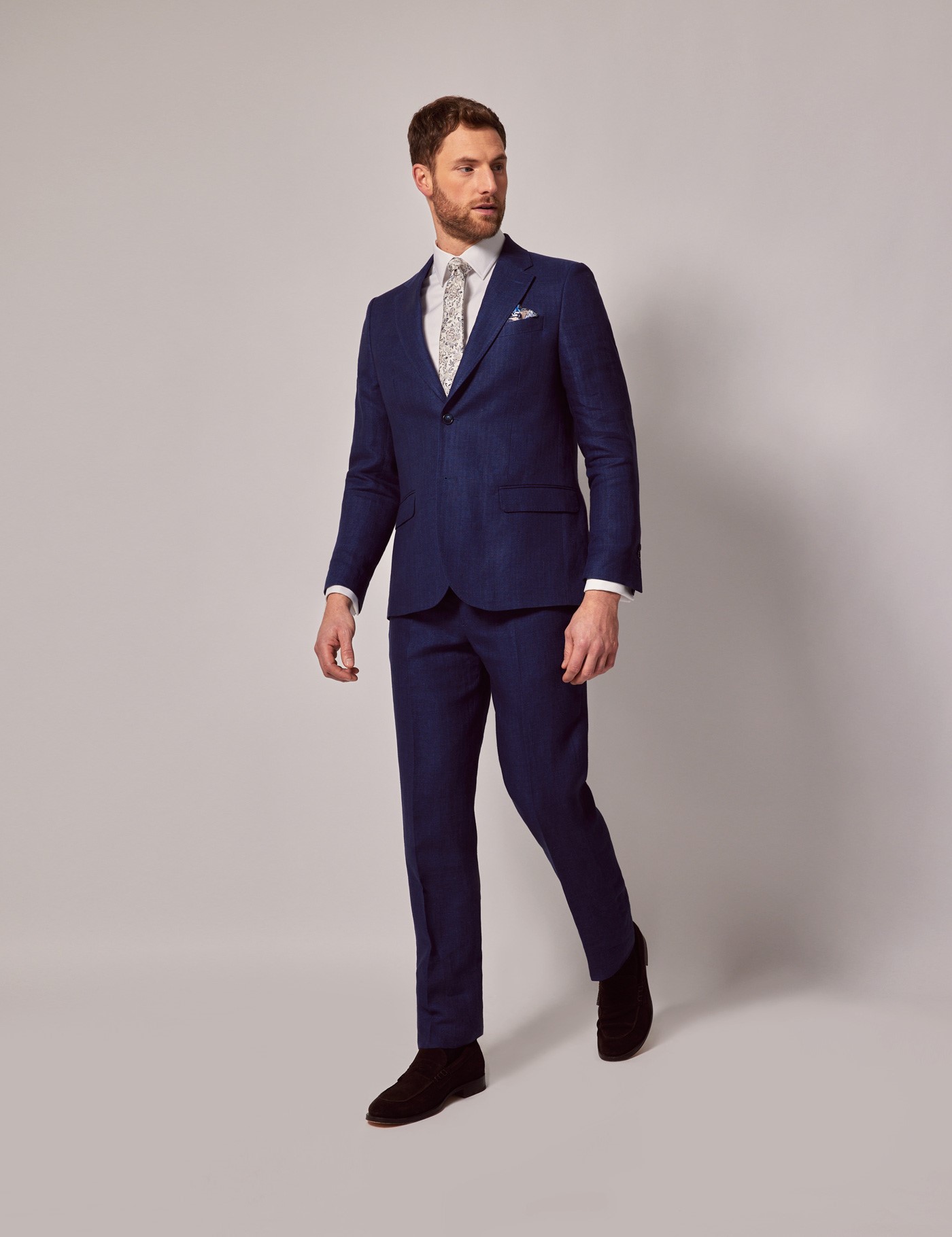 Hawes & Curtis Tailored Fit Royal Blue Herringbone 1913 Trousers Size: 44-UNHEM image 4