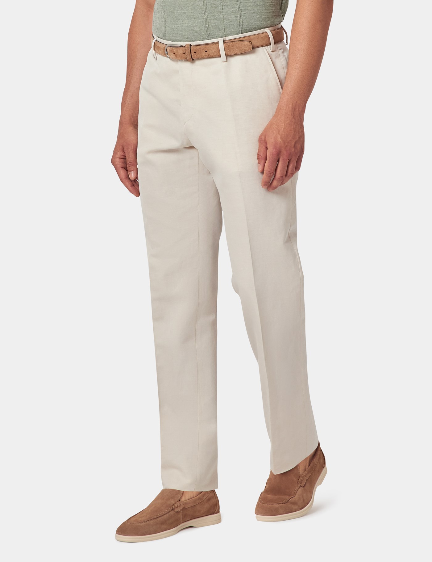 Hawes & Curtis Tailored Fit Stone 1913 Linen Trousers Size: 40-UNHEM
