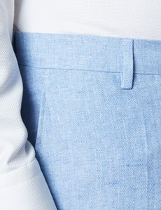 Men's Light Blue Herringbone Linen Tailored Fit Italian Suit Trousers- 1913 Collection