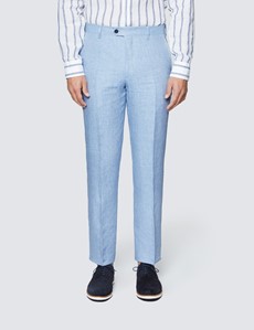 Men's Light Blue Herringbone Linen Tailored Fit Italian Suit Pants- 1913 Collection