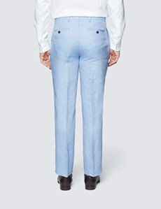 Men's Light Blue Herringbone Linen Tailored Fit Italian Suit Trousers- 1913 Collection