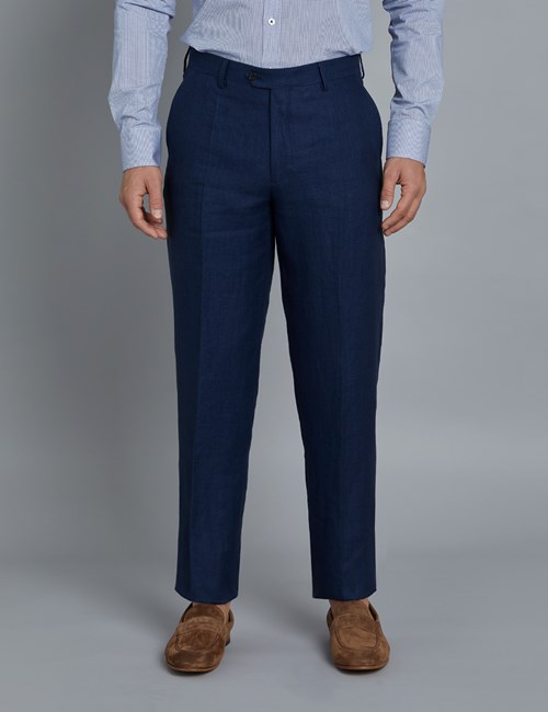 Anzughose - Tailored Fit - Fischgrat königsblau - 100% Leinen - ohne Bundfalte - Vorderhose gefüttert - ungesäumt