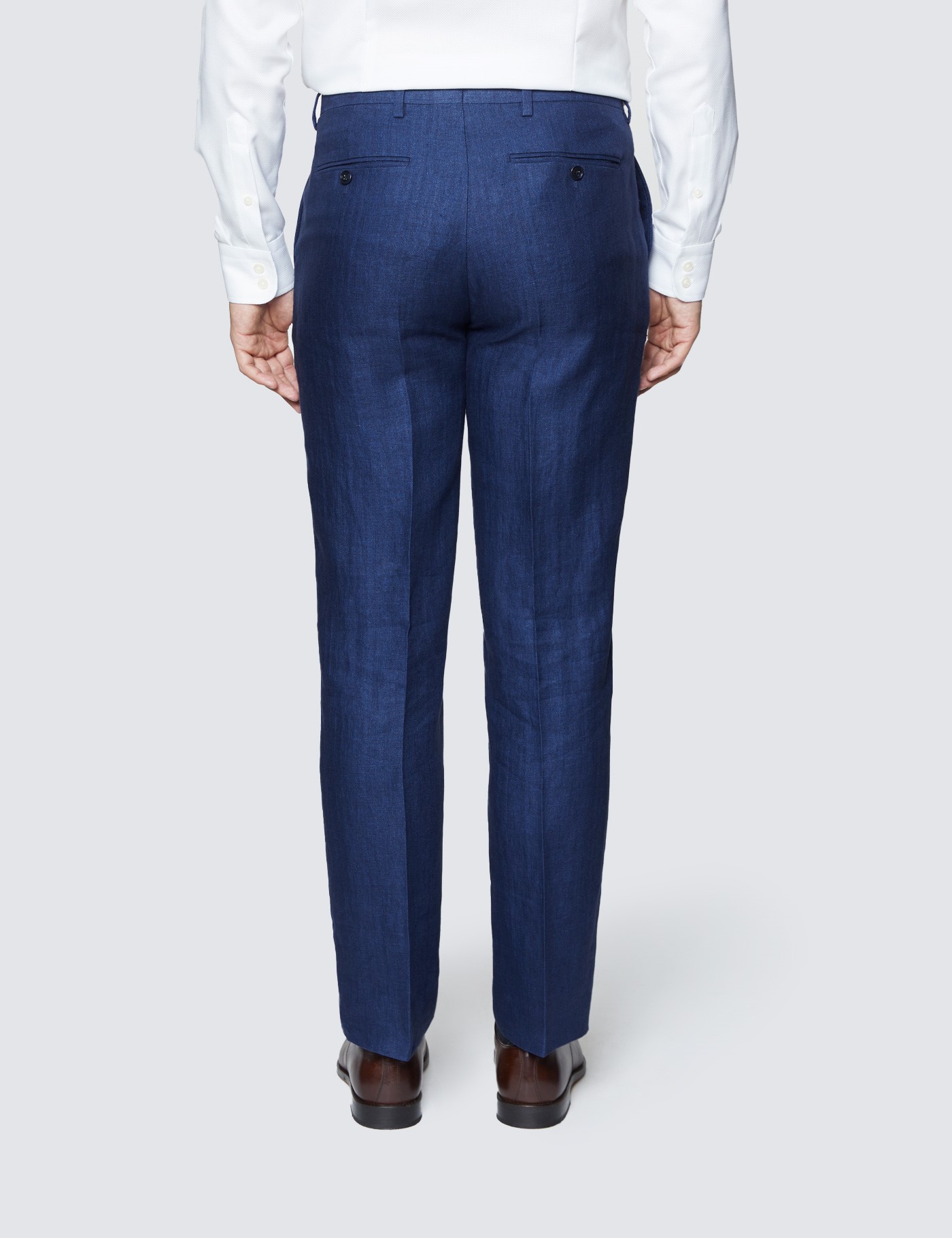 Men's Royal Blue Herringbone Tailored Fit Linen Trousers – 1913 ...