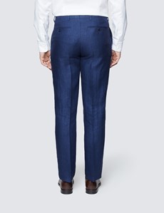 Men's Royal Blue  Herringbone Tailored Fit Linen Trousers – 1913 Collection 
