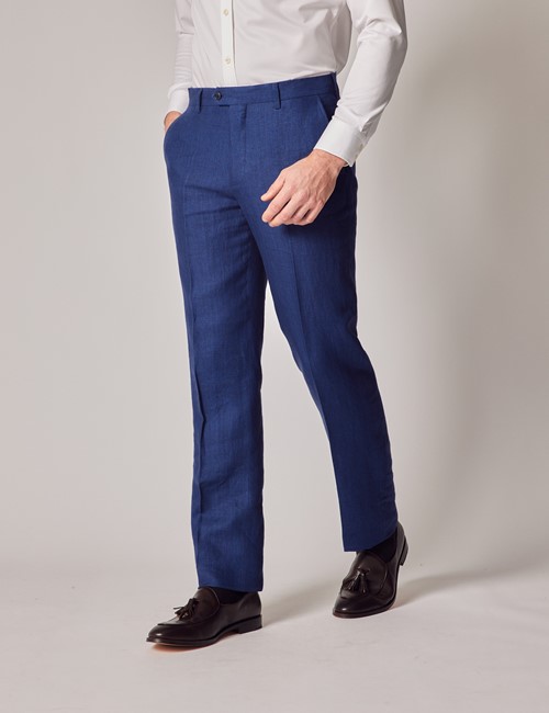 Royal Blue  Herringbone Tailored Linen Trousers – 1913 Collection 