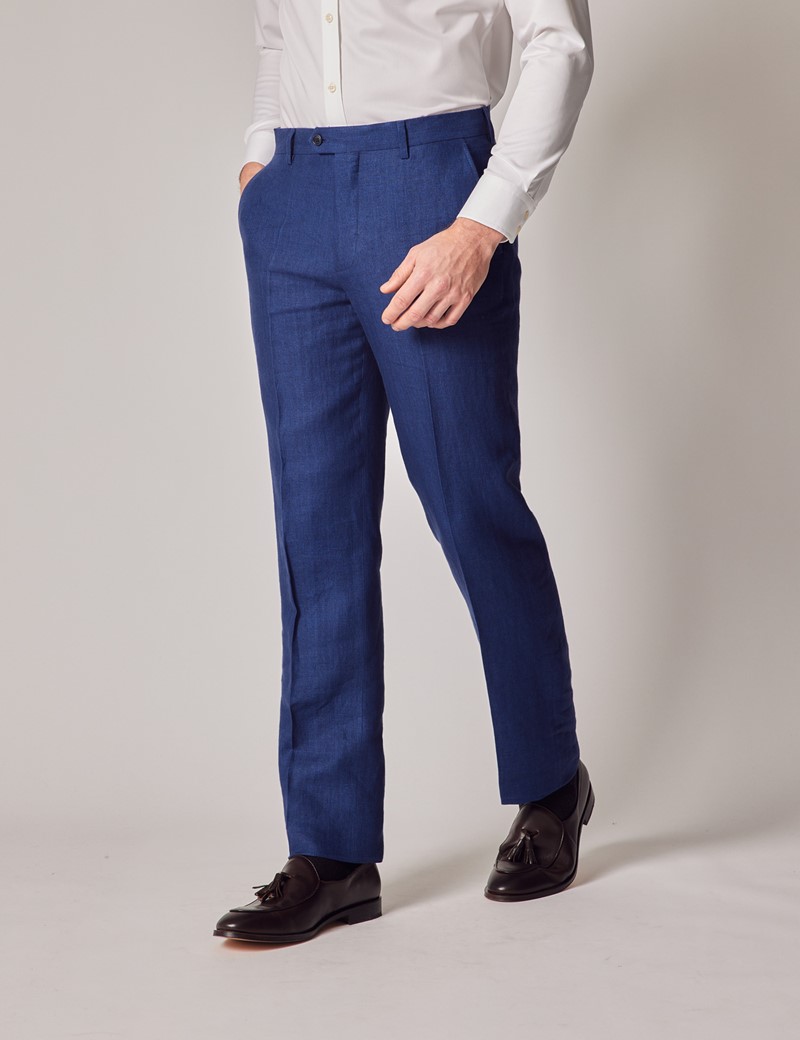 Men's Royal Blue Herringbone Tailored Linen Pants – 1913 Collection