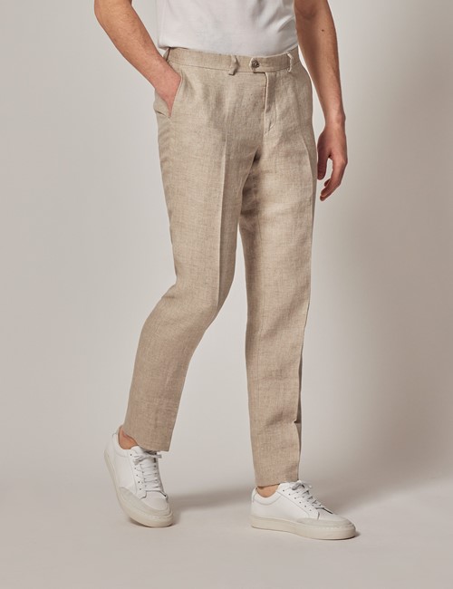 Natural Herringbone Tailored Linen Trousers – 1913 Collection