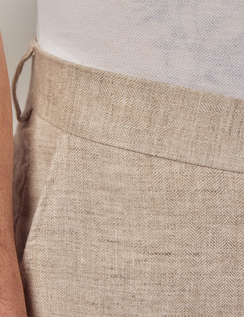 Tailored Fit Oatmeal linen Trousers | Buy Online at Moss