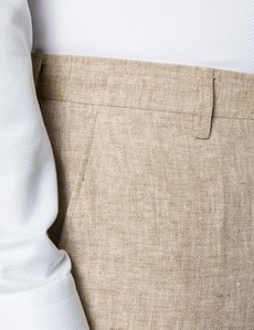 Anzughose - Tailored Fit - Fischgrat beige - 100% Leinen - ohne Bundfalte - Vorderhose gefüttert - ungesäumt