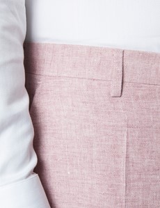 Men's Pink Herringbone Linen Tailored Fit Italian Suit Pants - 1913 Collection