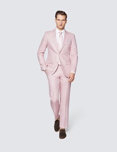 Men's Pink Herringbone Linen Tailored Fit Italian Suit Trousers - 1913 Collection