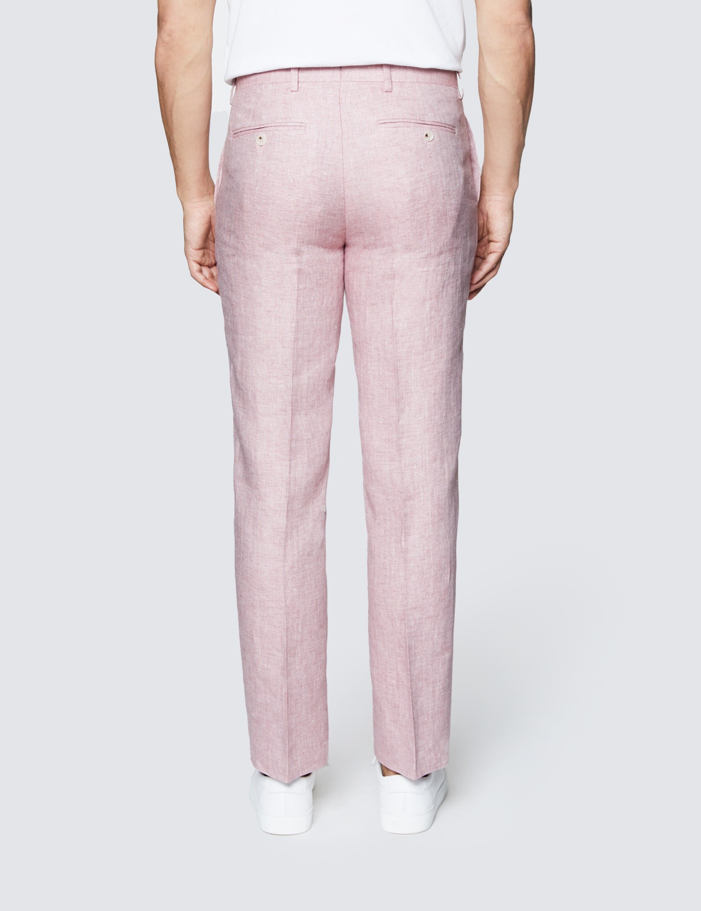 Men's Pink Herringbone Linen Tailored Fit Italian Suit Trousers 1913