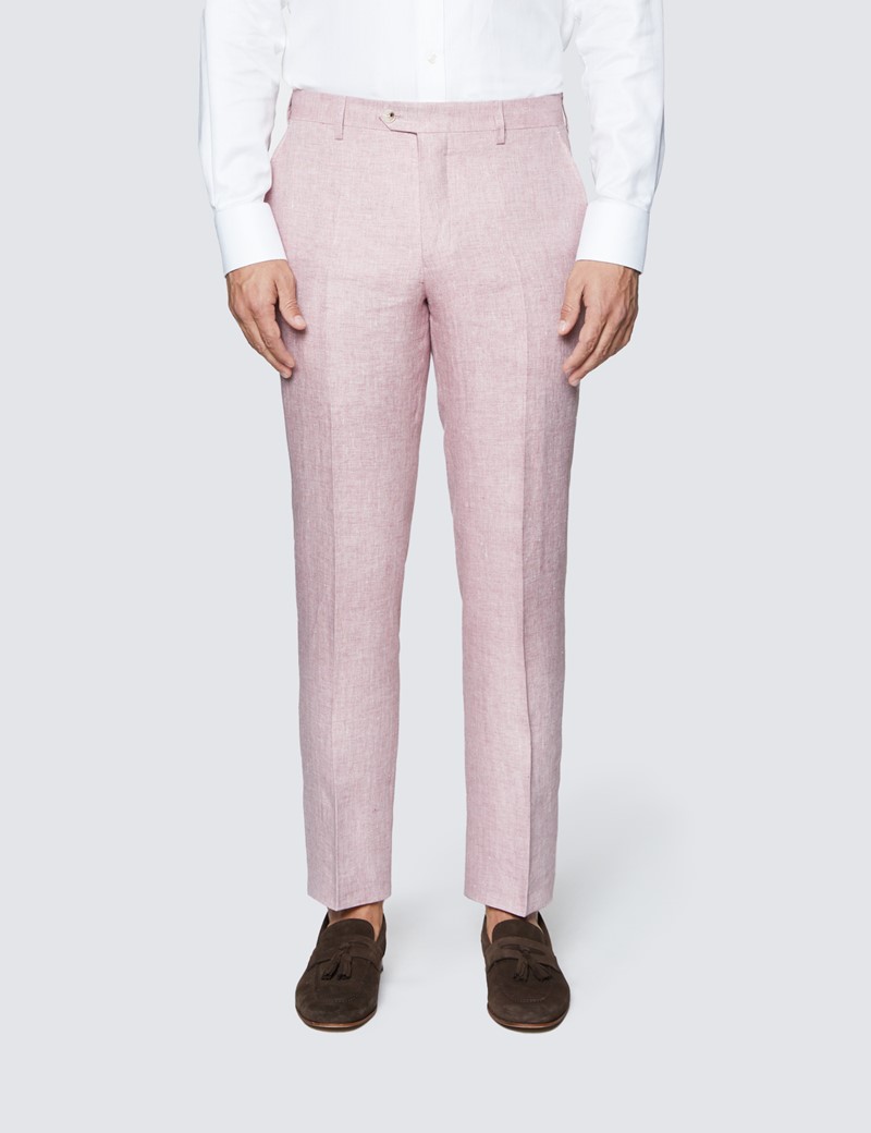 Anzughose - Tailored Fit - Fischgrat pink - 100% Leinen - ohne Bundfalte - Vorderhose gefüttert - ungesäumt