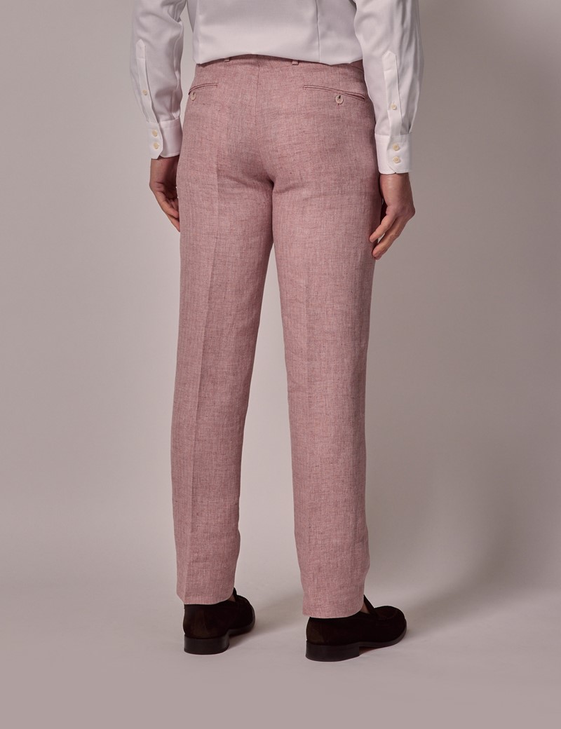 Men's Pink Herringbone Linen Tailored Fit Italian Suit Pants